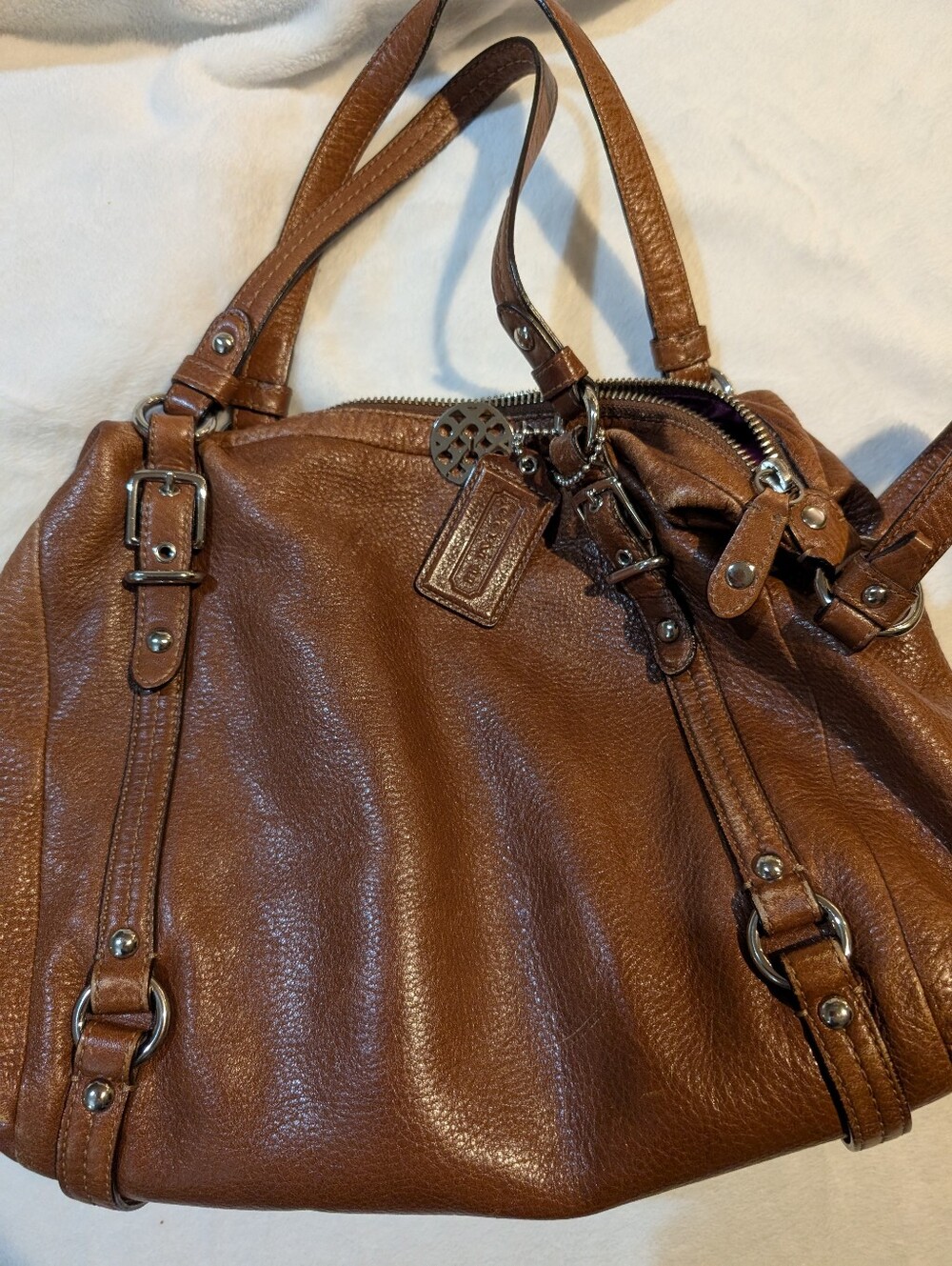 Coach - Authentic Classic Cognac Color Leather Shoulder Bag with Coach Hardware